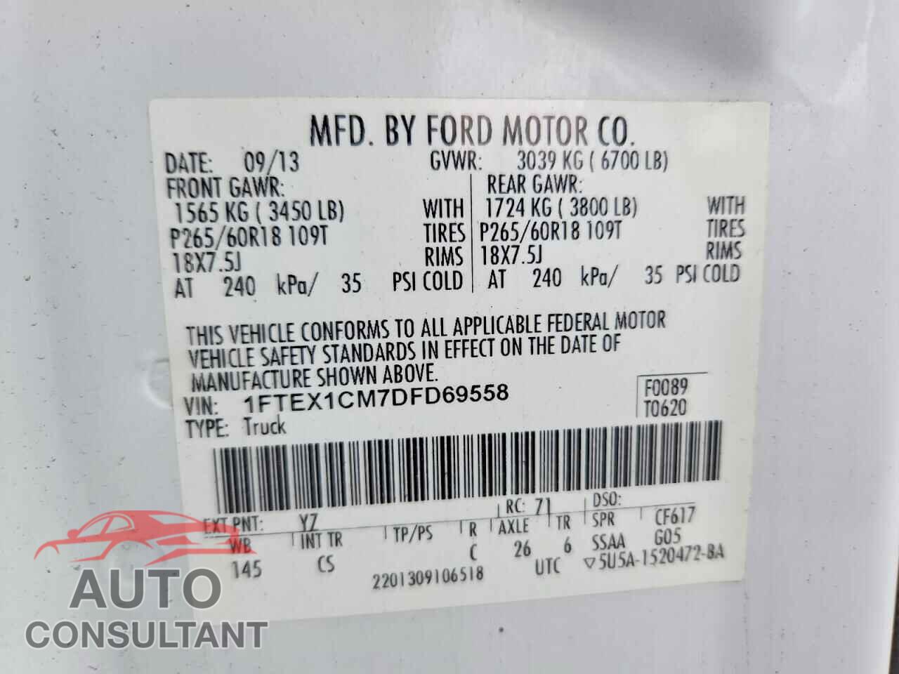 FORD F150 2013 - 1FTEX1CM7DFD69558