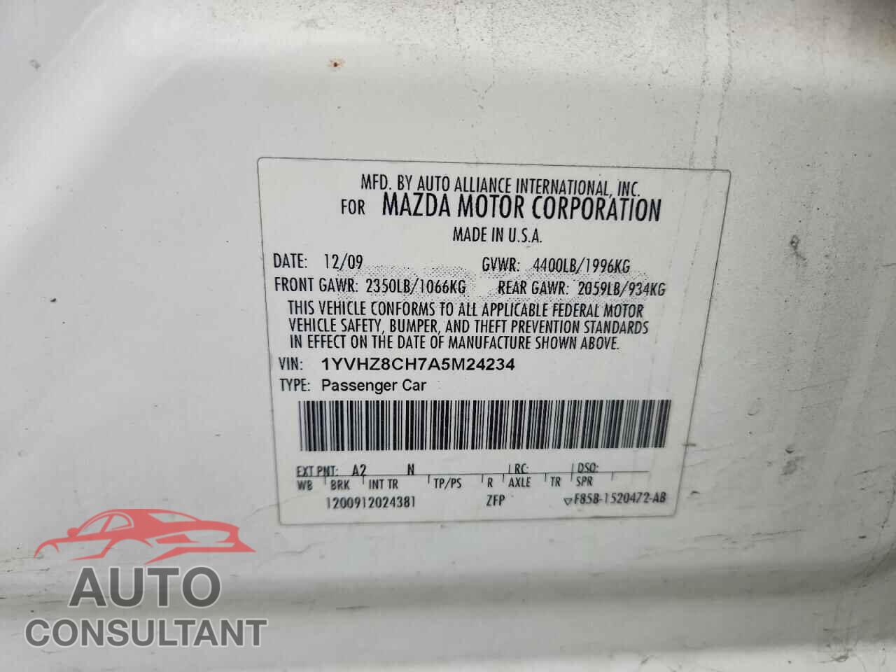 MAZDA 6 2010 - 1YVHZ8CH7A5M24234