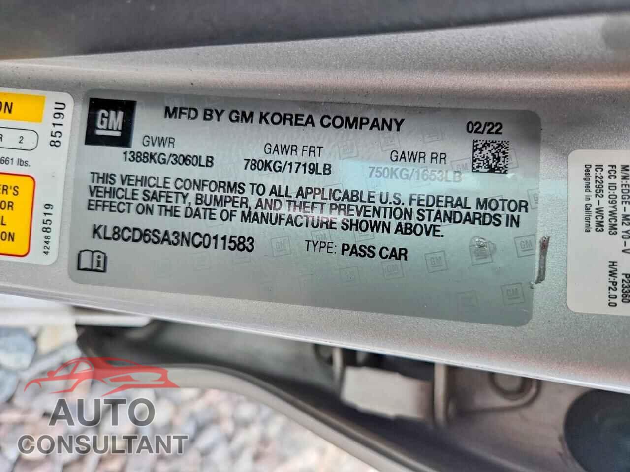 CHEVROLET SPARK 2022 - KL8CD6SA3NC011583