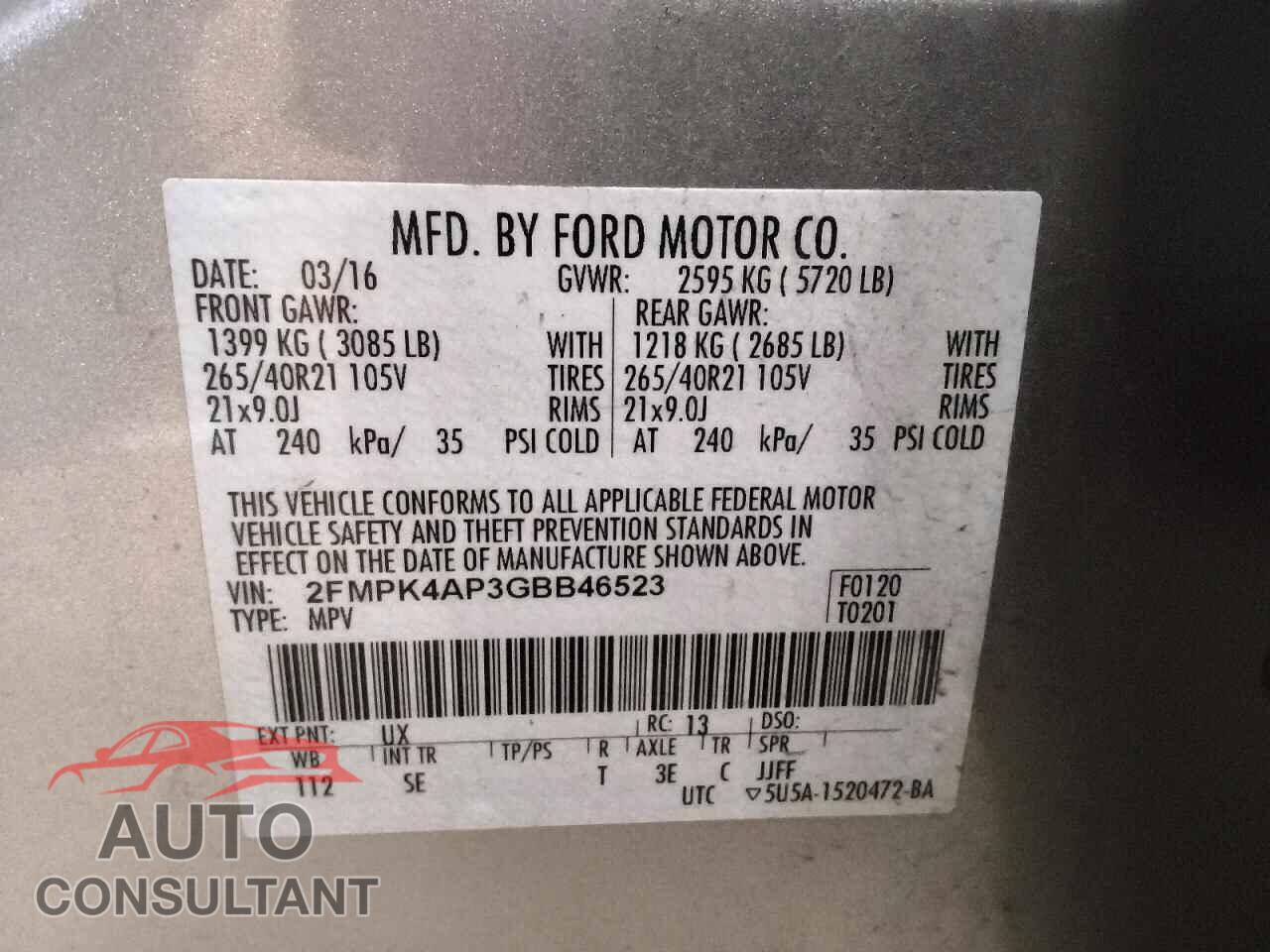 FORD EDGE 2016 - 2FMPK4AP3GBB46523
