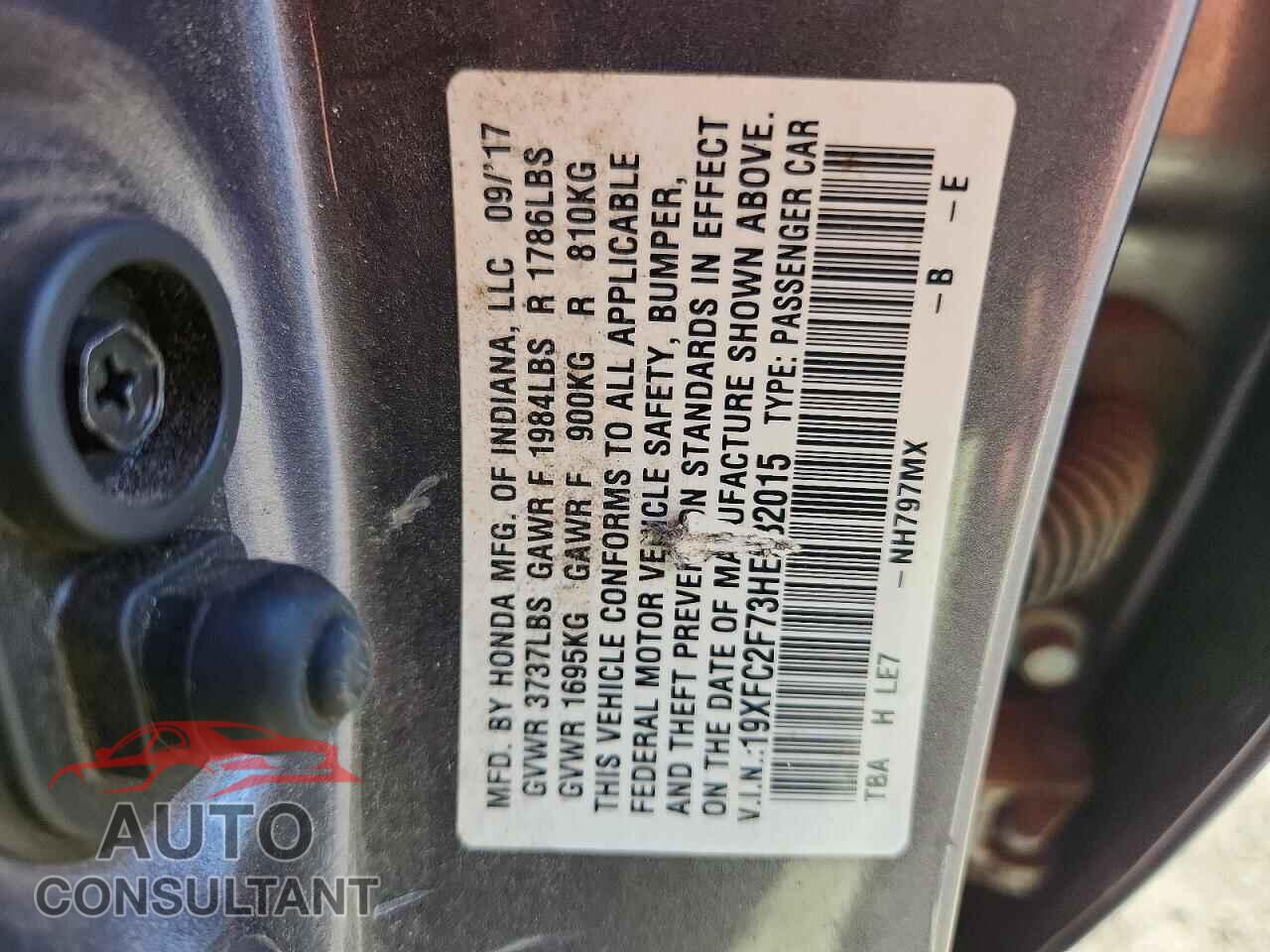 HONDA CIVIC 2017 - 19XFC2F73HE232015