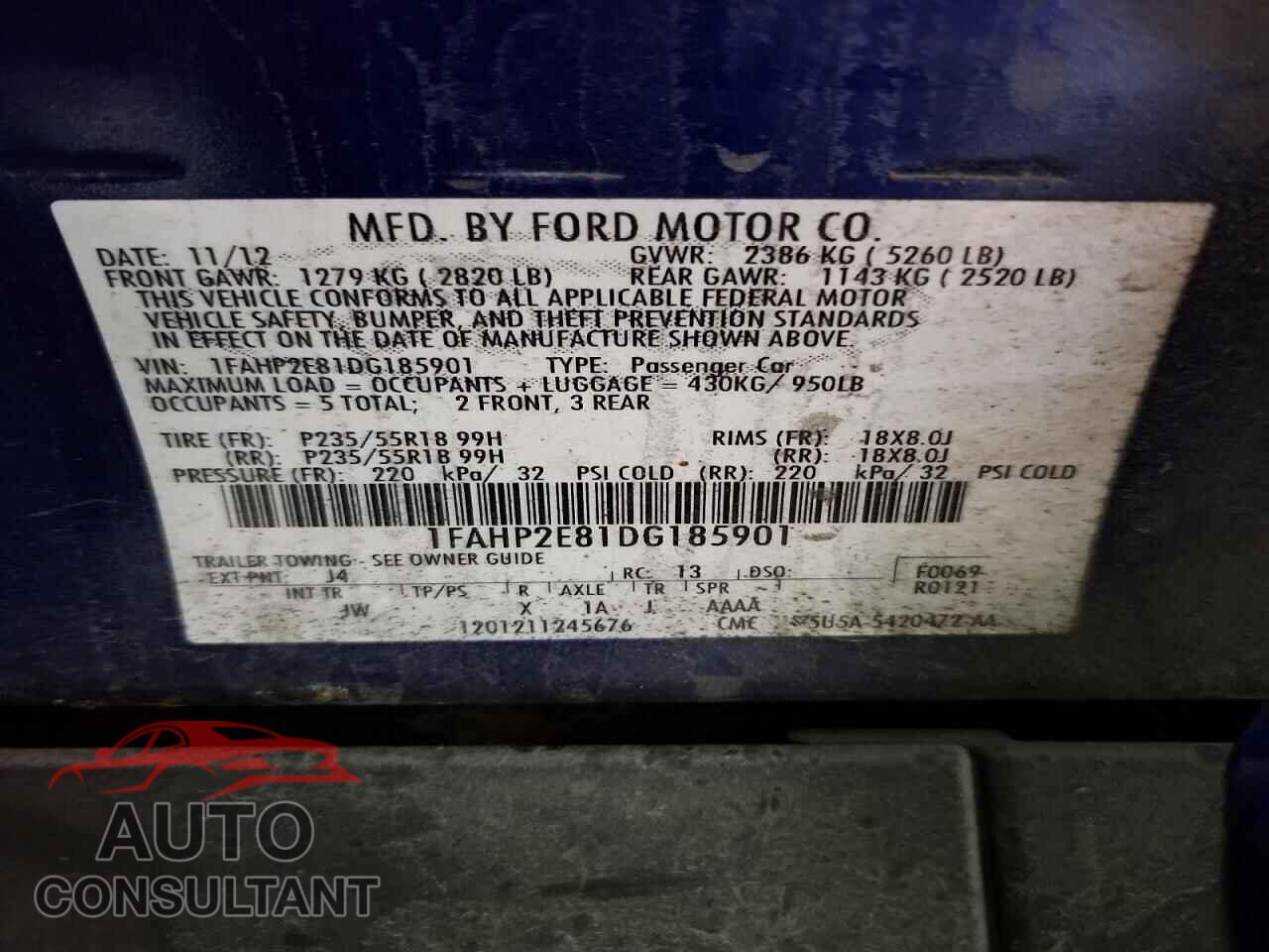 FORD TAURUS 2013 - 1FAHP2E81DG185901