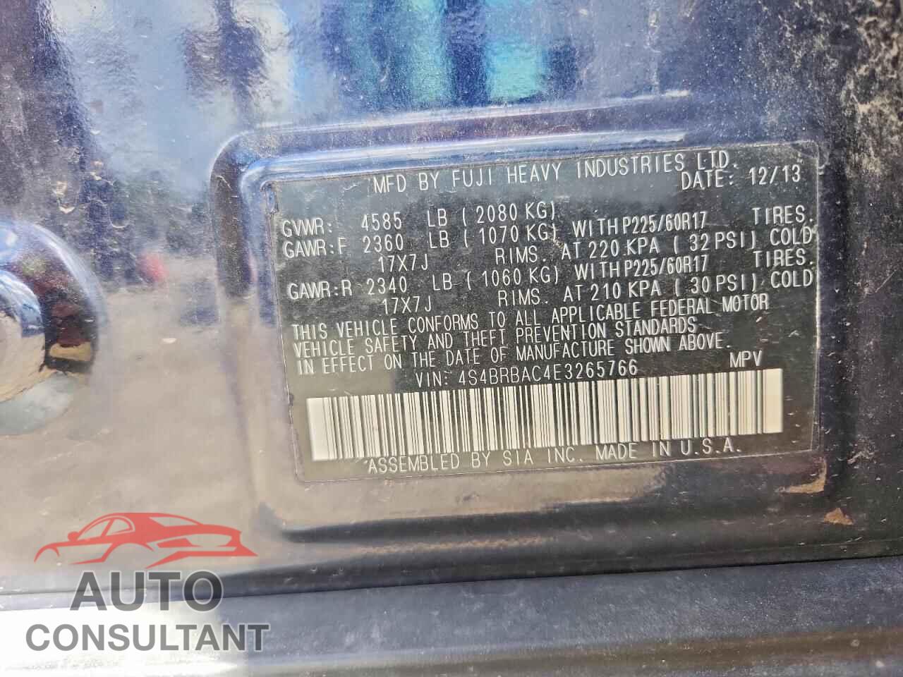 SUBARU OUTBACK 2014 - 4S4BRBAC4E3265766