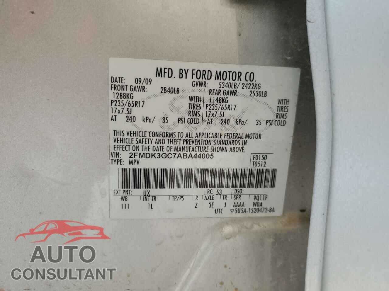 FORD EDGE 2010 - 2FMDK3GC7ABA44005