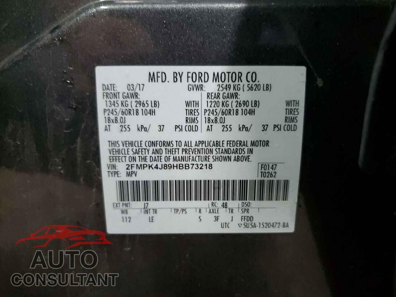 FORD EDGE 2017 - 2FMPK4J89HBB73218