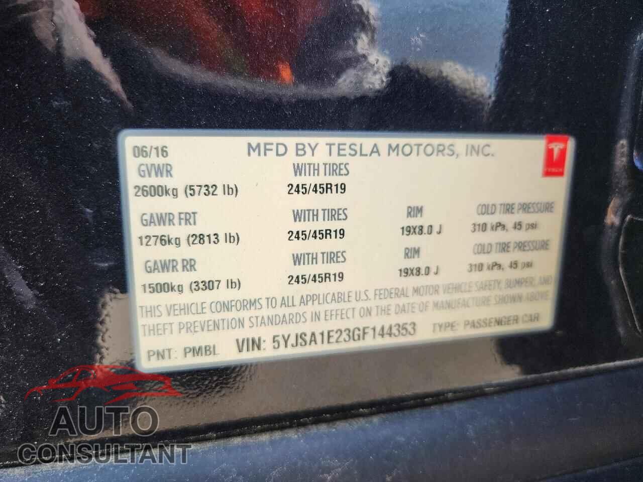 TESLA MODEL S 2016 - 5YJSA1E23GF144353