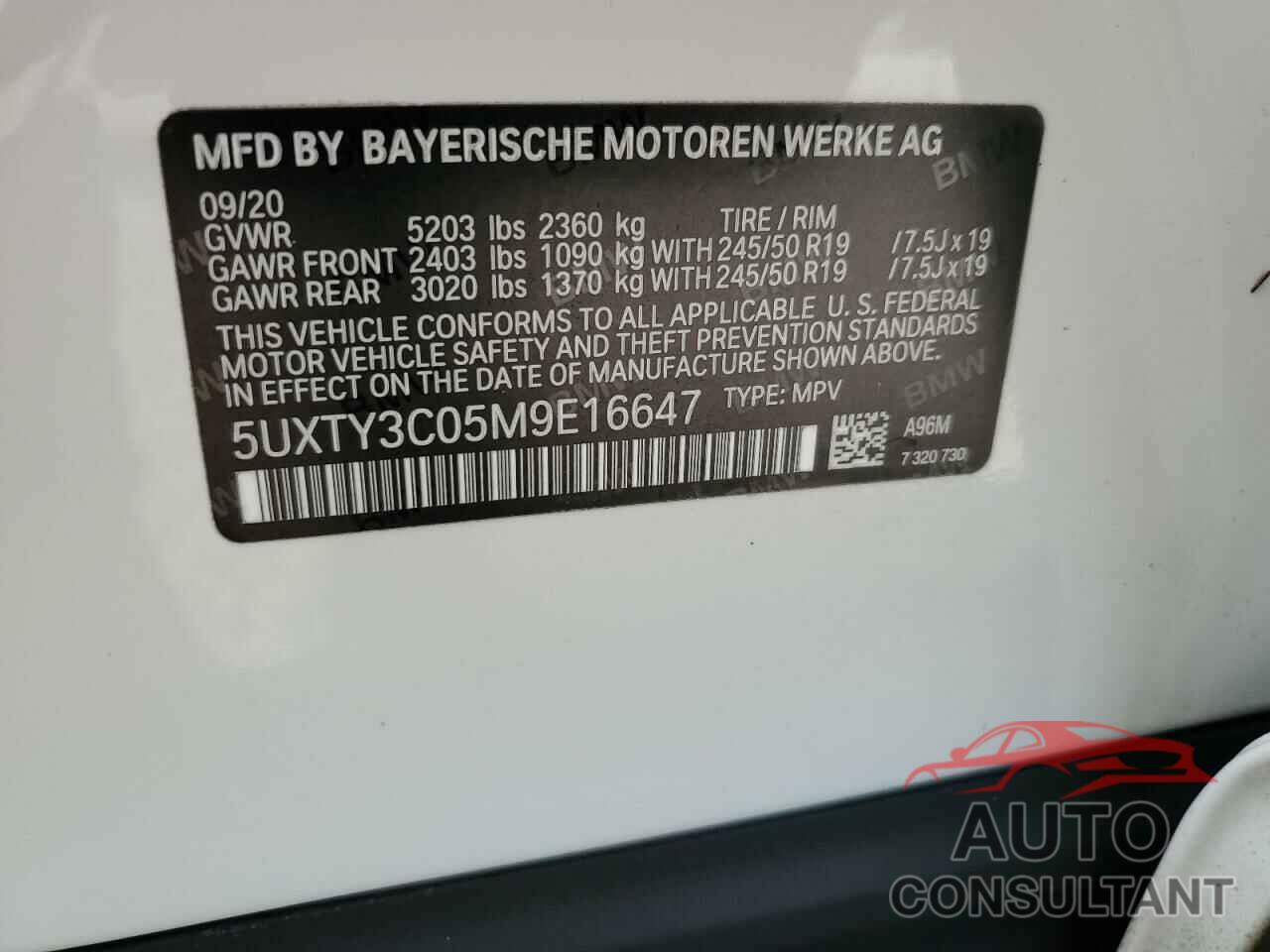 BMW X3 2021 - 5UXTY3C05M9E16647
