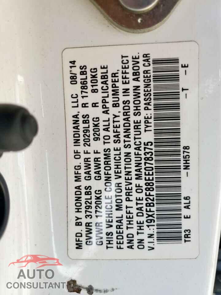 HONDA CIVIC 2014 - 19XFB2F88EE078375