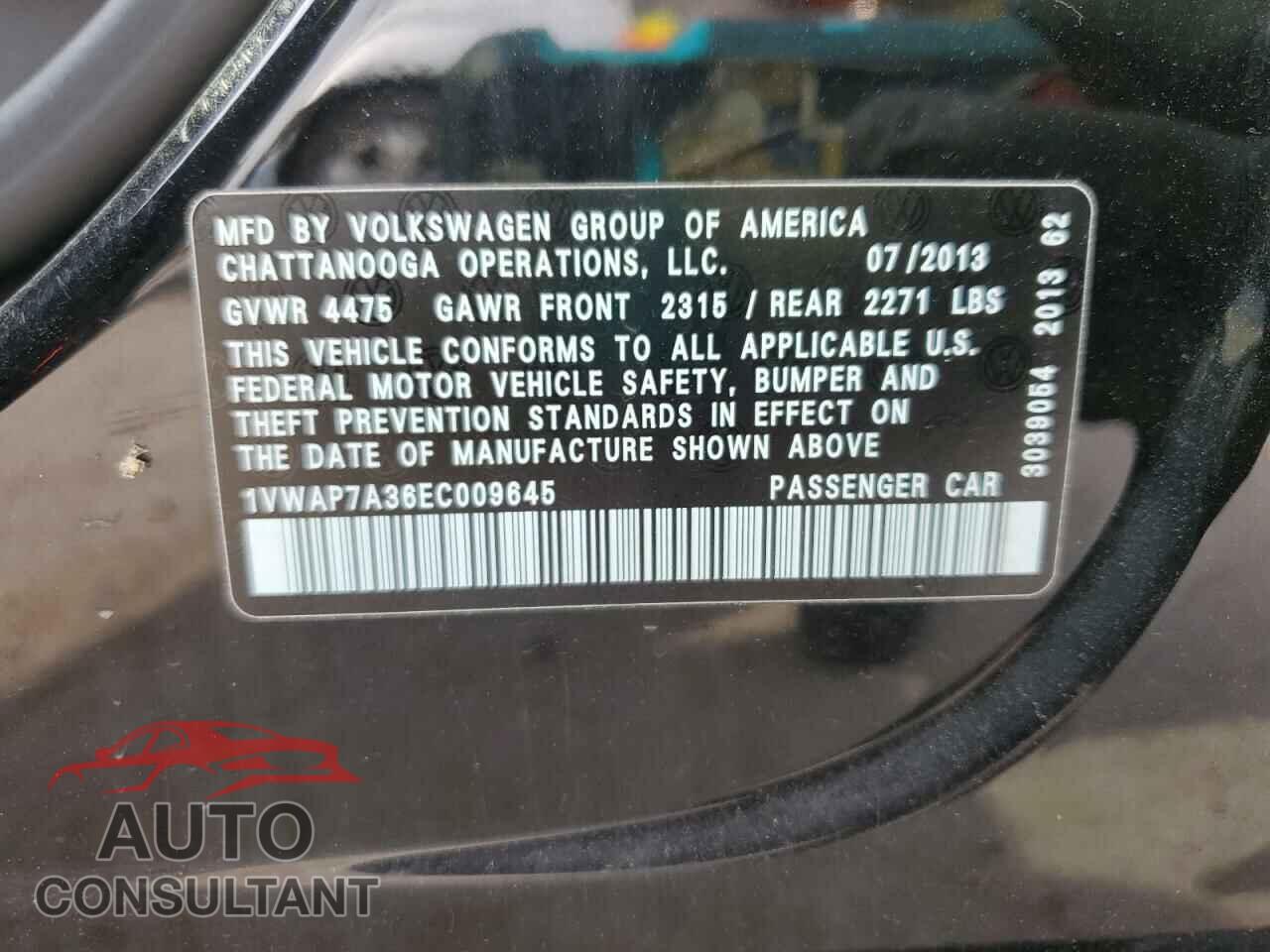 VOLKSWAGEN PASSAT 2014 - 1VWAP7A36EC009645