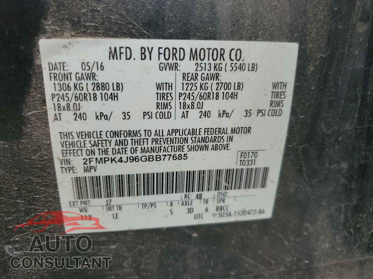 FORD EDGE 2016 - 2FMPK4J96GBB77685