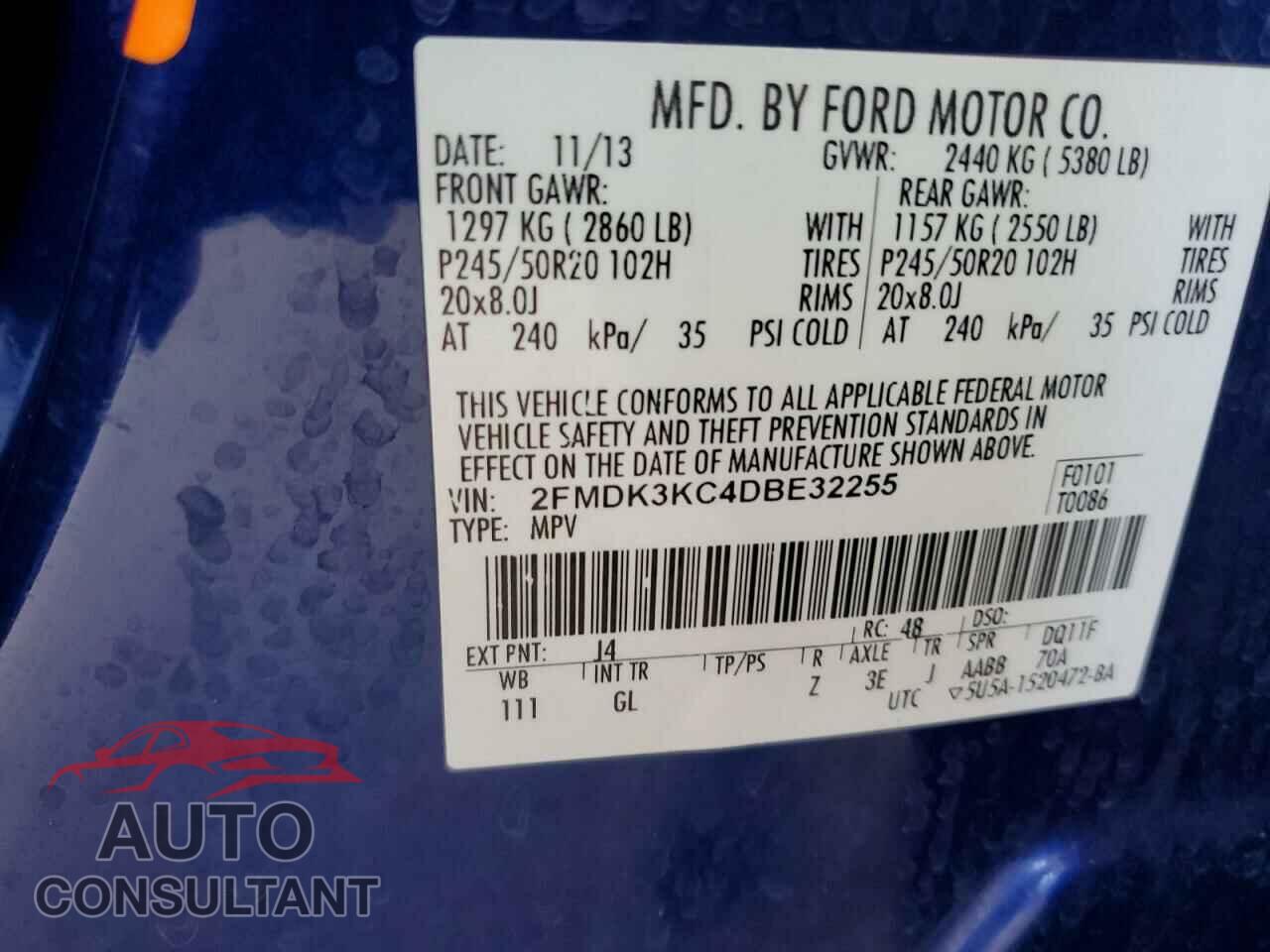 FORD EDGE 2013 - 2FMDK3KC4DBE32255