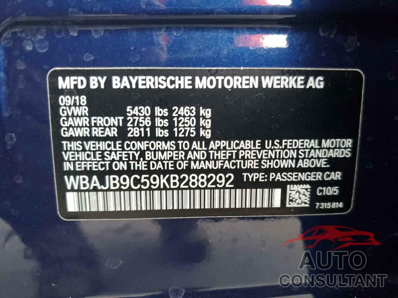 BMW M5 2019 - WBAJB9C59KB288292