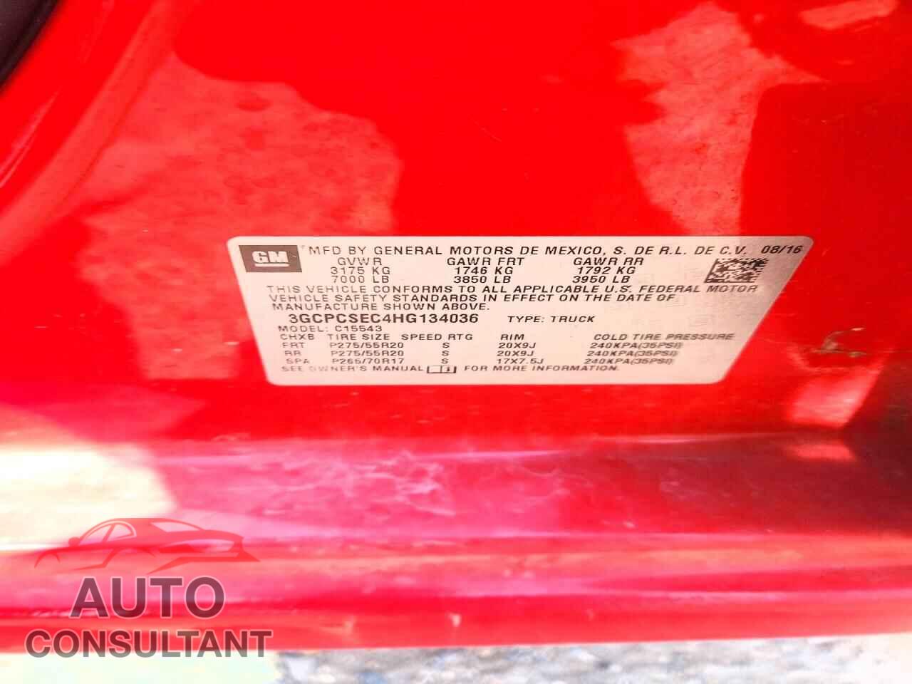 CHEVROLET SILVERADO 2017 - 3GCPCSEC4HG134036