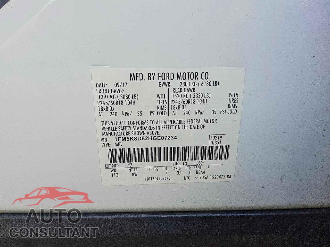 FORD EXPLORER 2017 - 1FM5K8D82HGE07234