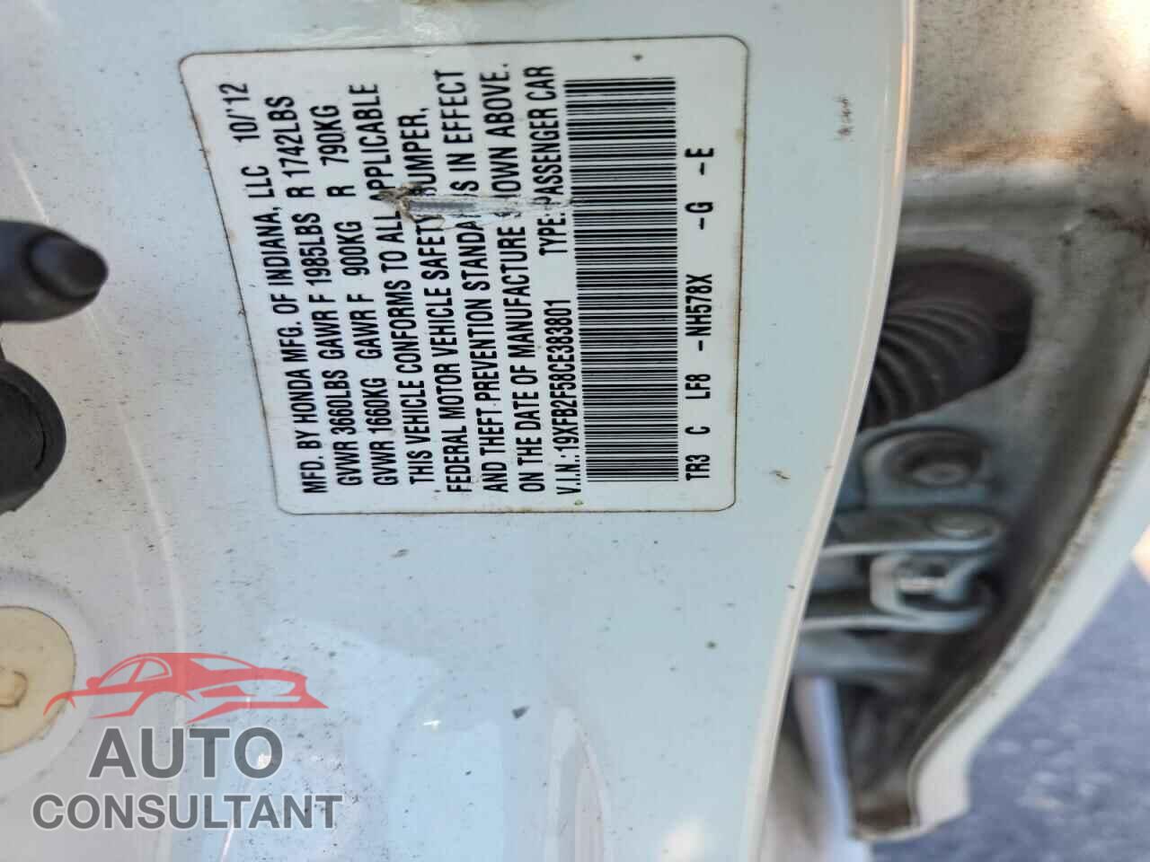 HONDA CIVIC 2012 - 19XFB2F58CE383801