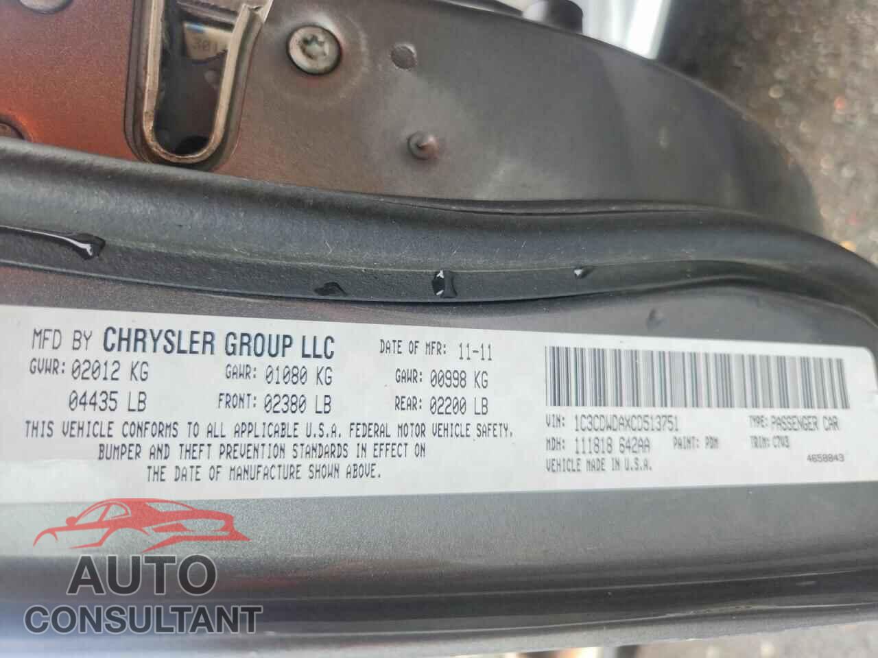 DODGE CALIBER 2012 - 1C3CDWDAXCD513751