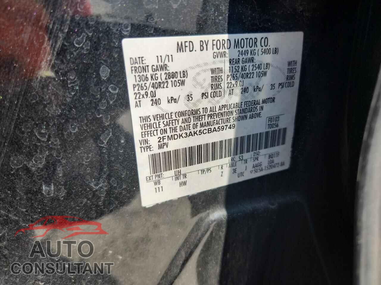 FORD EDGE 2012 - 2FMDK3AK5CBA59749