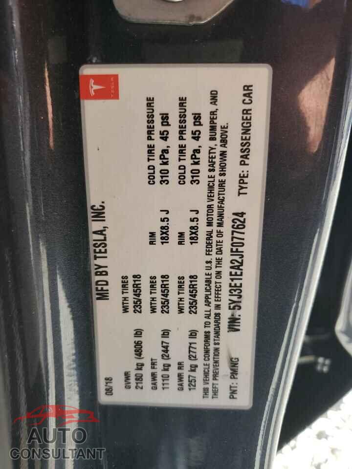 TESLA MODEL 3 2018 - 5YJ3E1EA2JF077624
