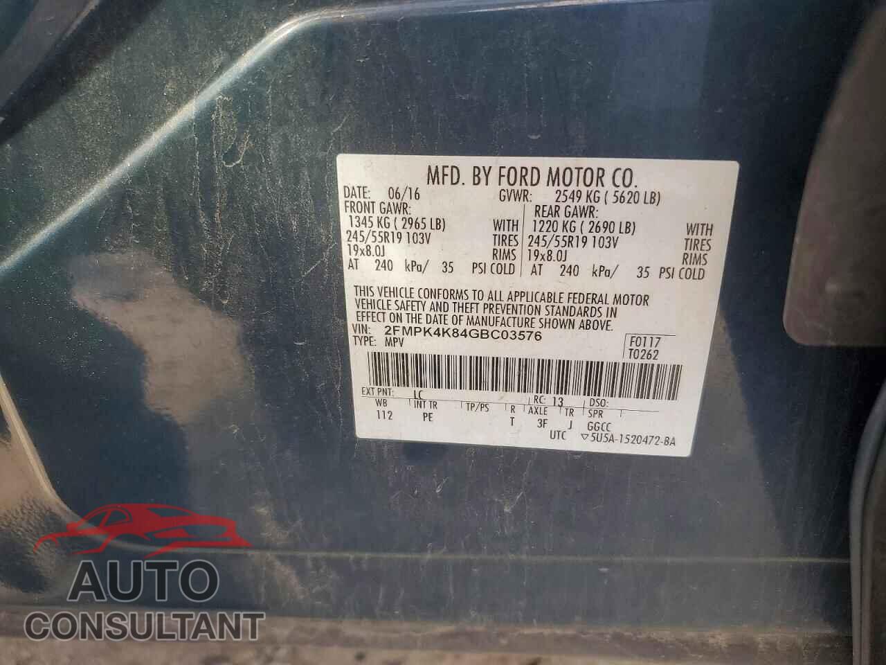 FORD EDGE 2016 - 2FMPK4K84GBC03576