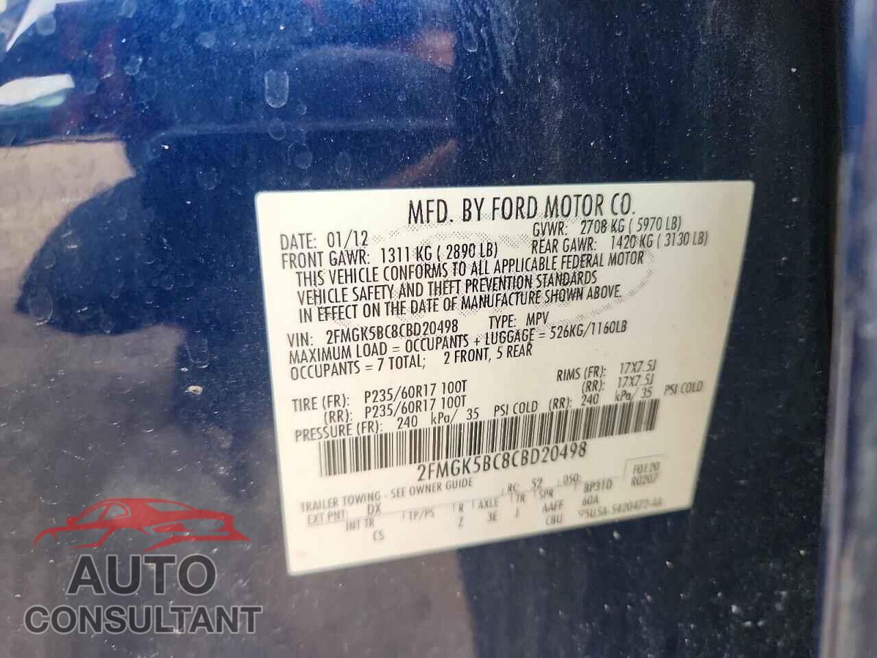 FORD FLEX 2012 - 2FMGK5BC8CBD20498