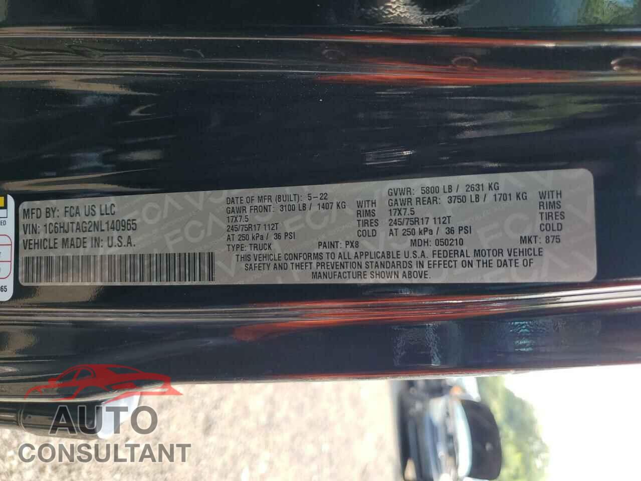 JEEP GLADIATOR 2022 - 1C6HJTAG2NL140965