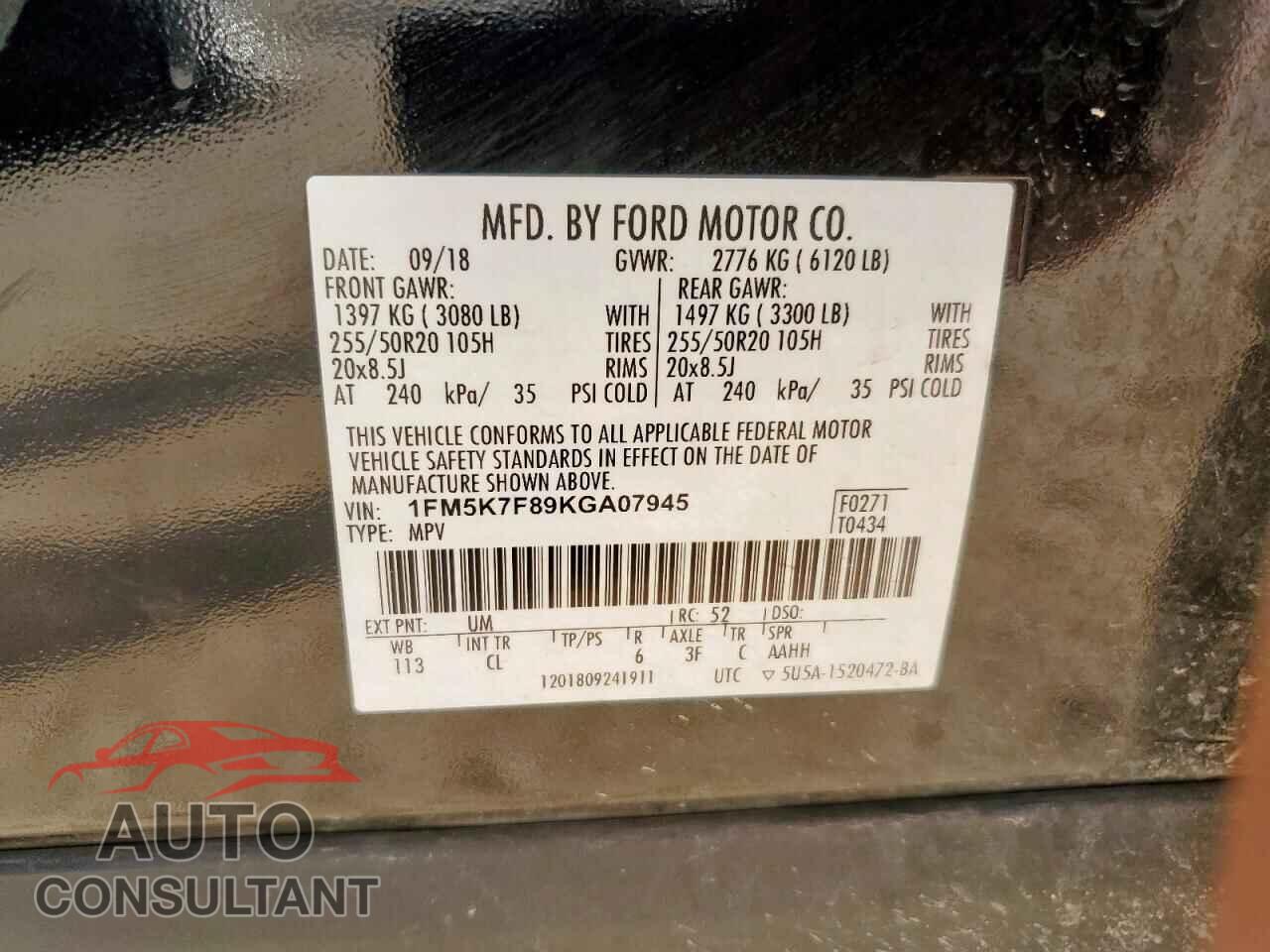 FORD EXPLORER 2019 - 1FM5K7F89KGA07945