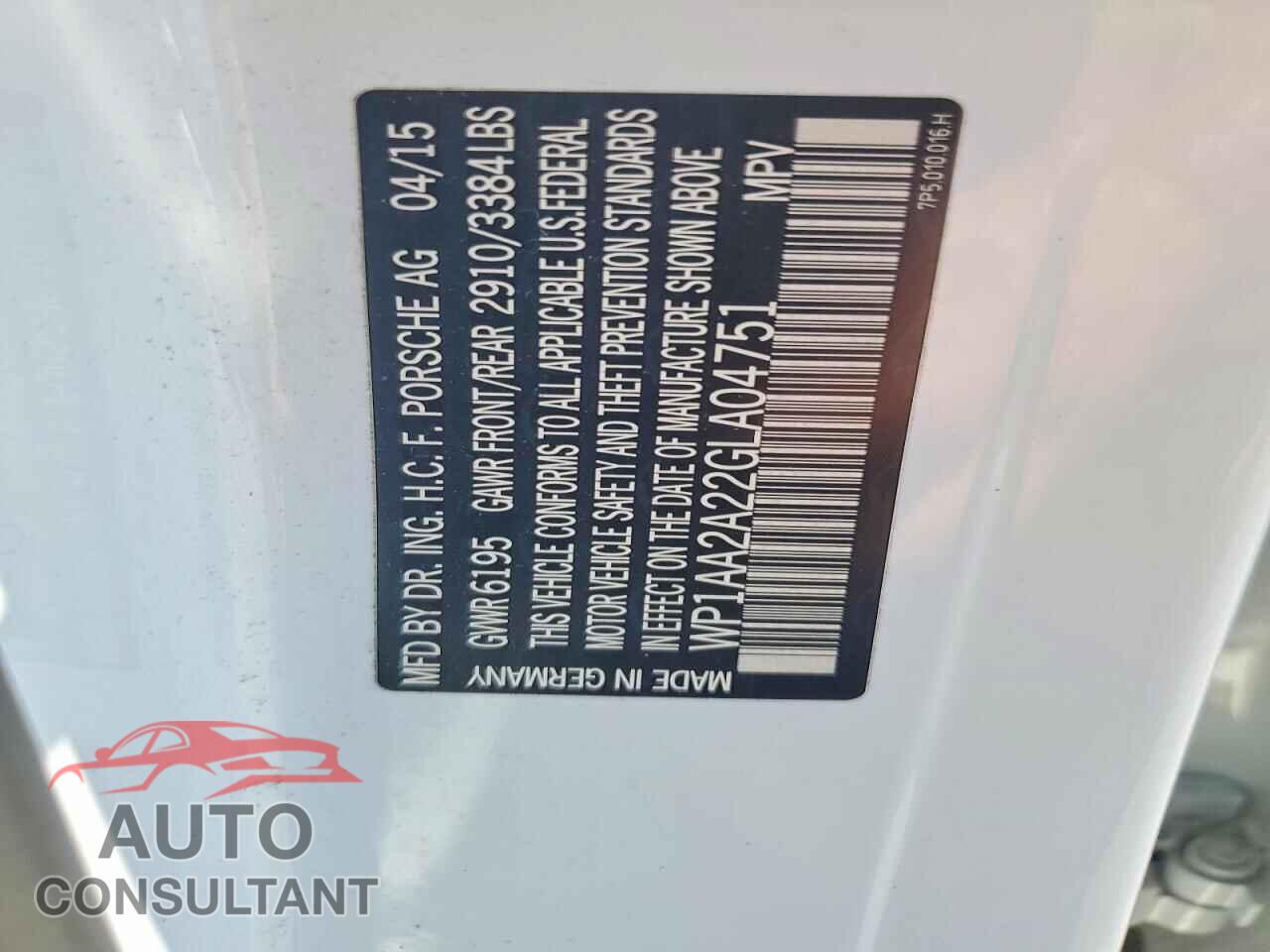 PORSCHE CAYENNE 2016 - WP1AA2A22GLA04751