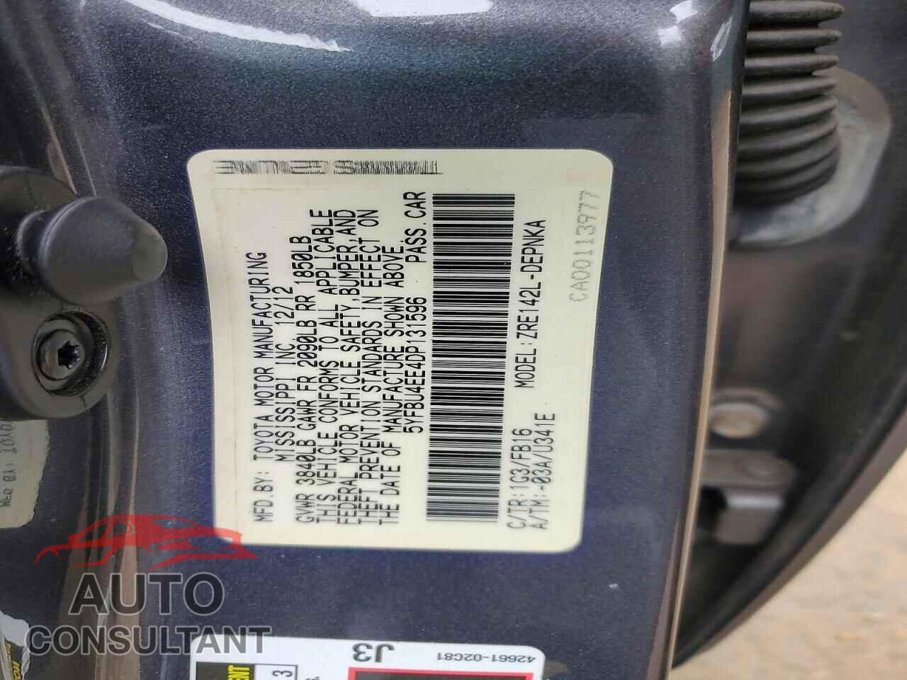 TOYOTA COROLLA 2013 - 5YFBU4EE4DP131596