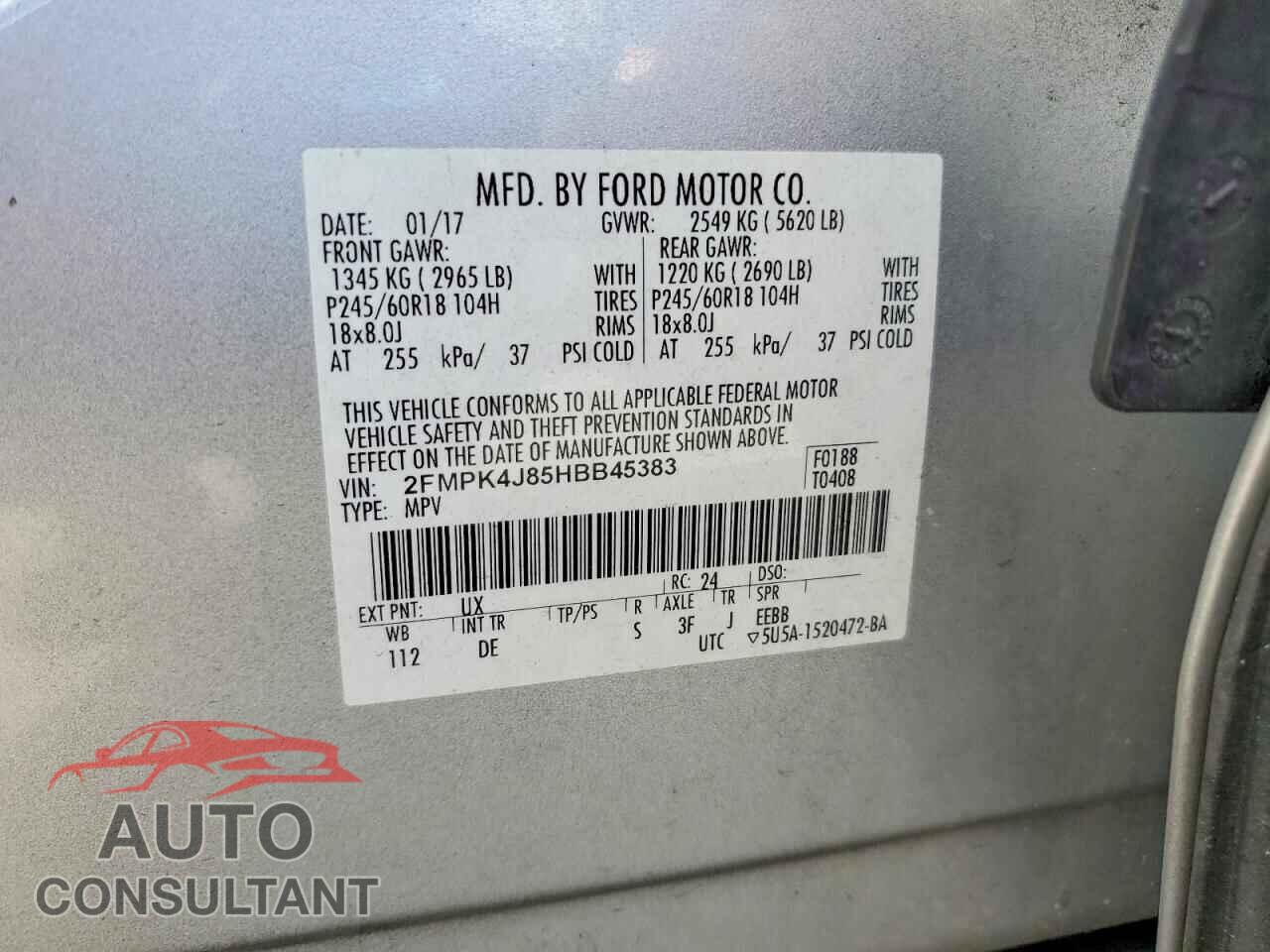 FORD EDGE 2017 - 2FMPK4J85HBB45383