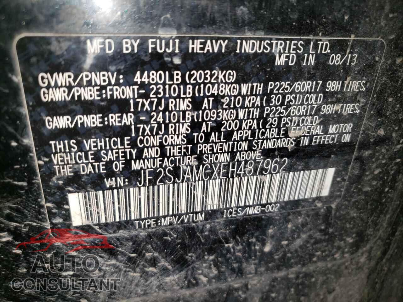 SUBARU FORESTER 2014 - JF2SJAMCXEH487962