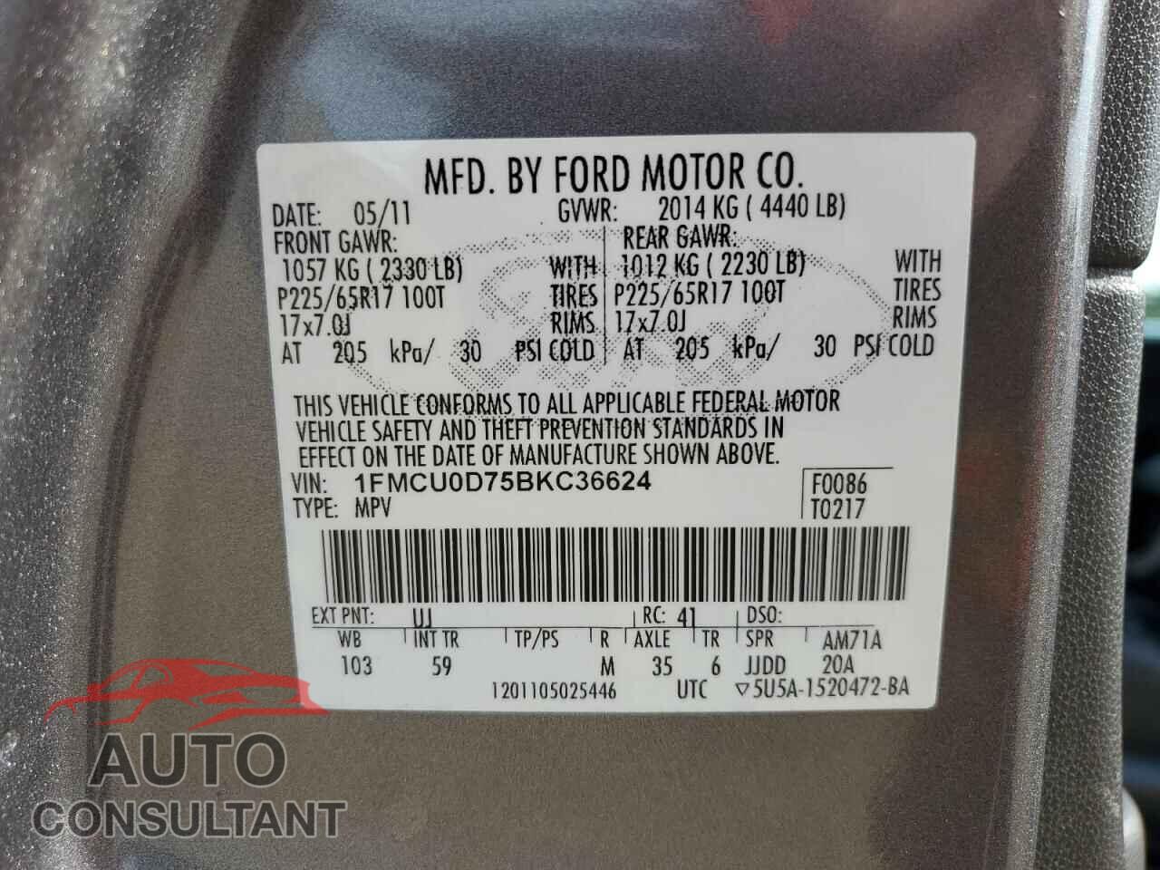 FORD ESCAPE 2011 - 1FMCU0D75BKC36624