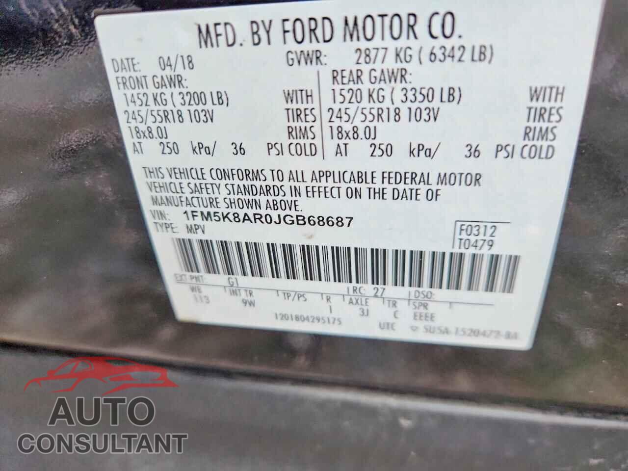 FORD EXPLORER 2018 - 1FM5K8AR0JGB68687