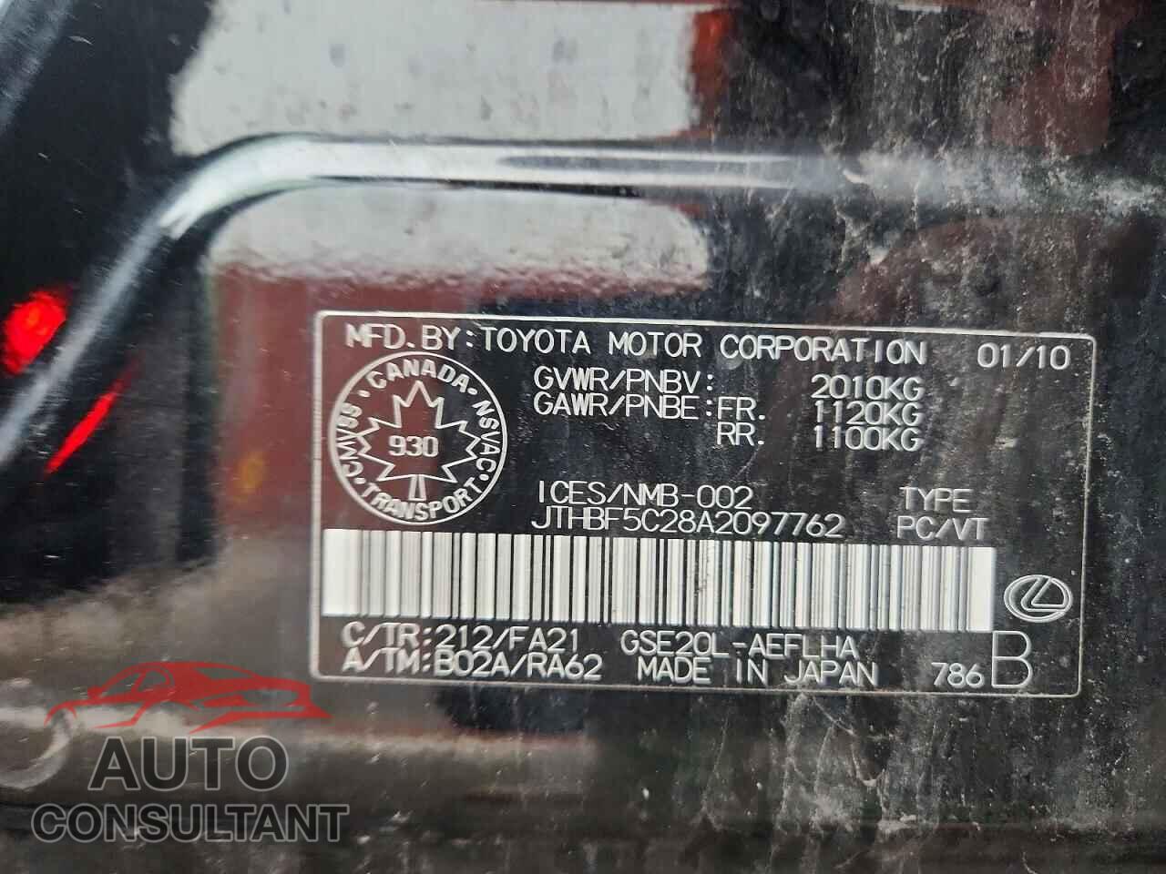 LEXUS IS 2010 - JTHBF5C28A2097762