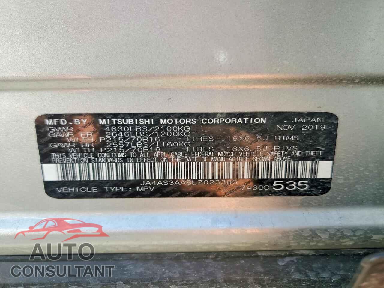 MITSUBISHI ECLIPSE 2020 - JA4AS3AA8LZ023303