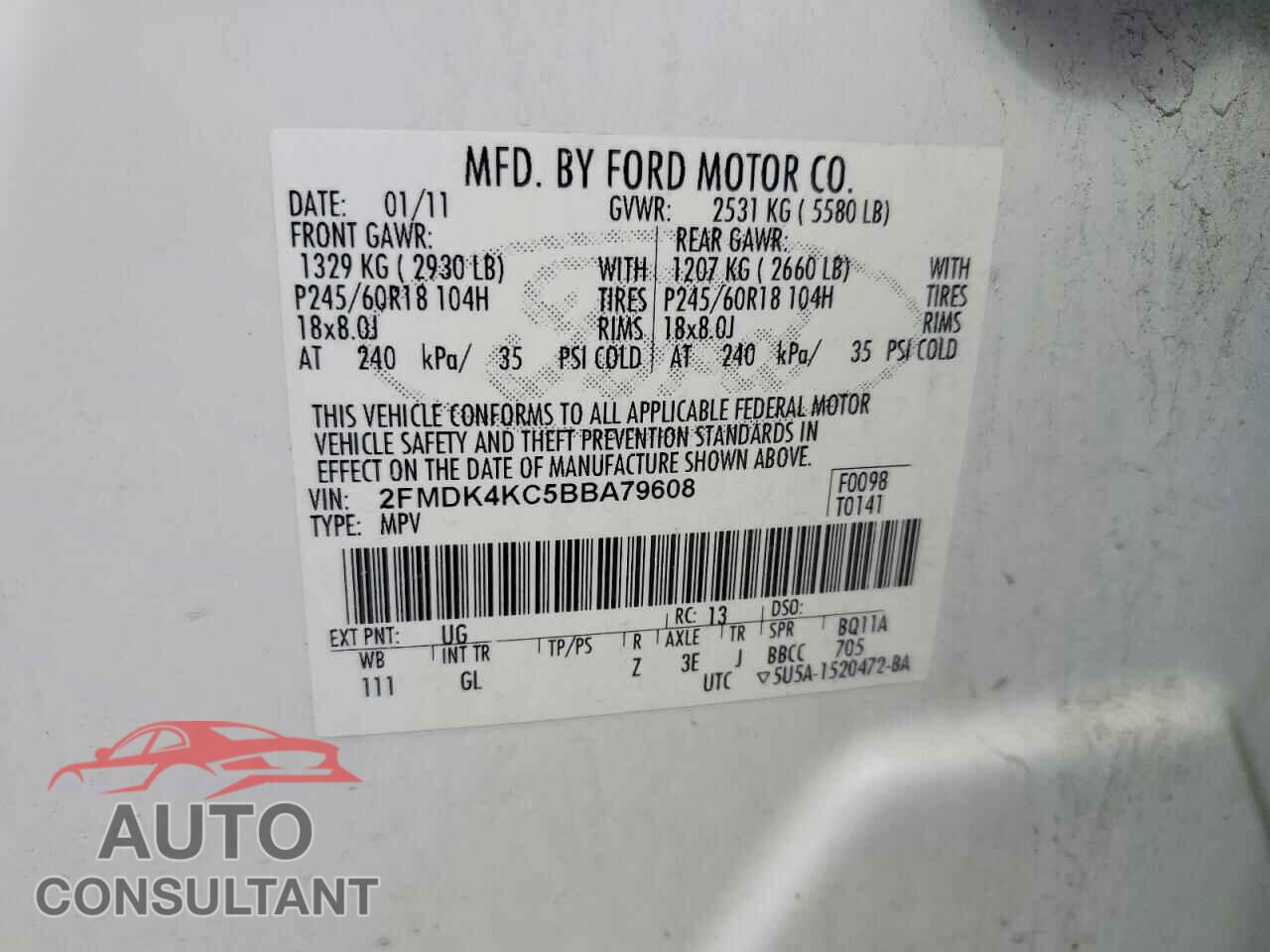FORD EDGE 2011 - 2FMDK4KC5BBA79608