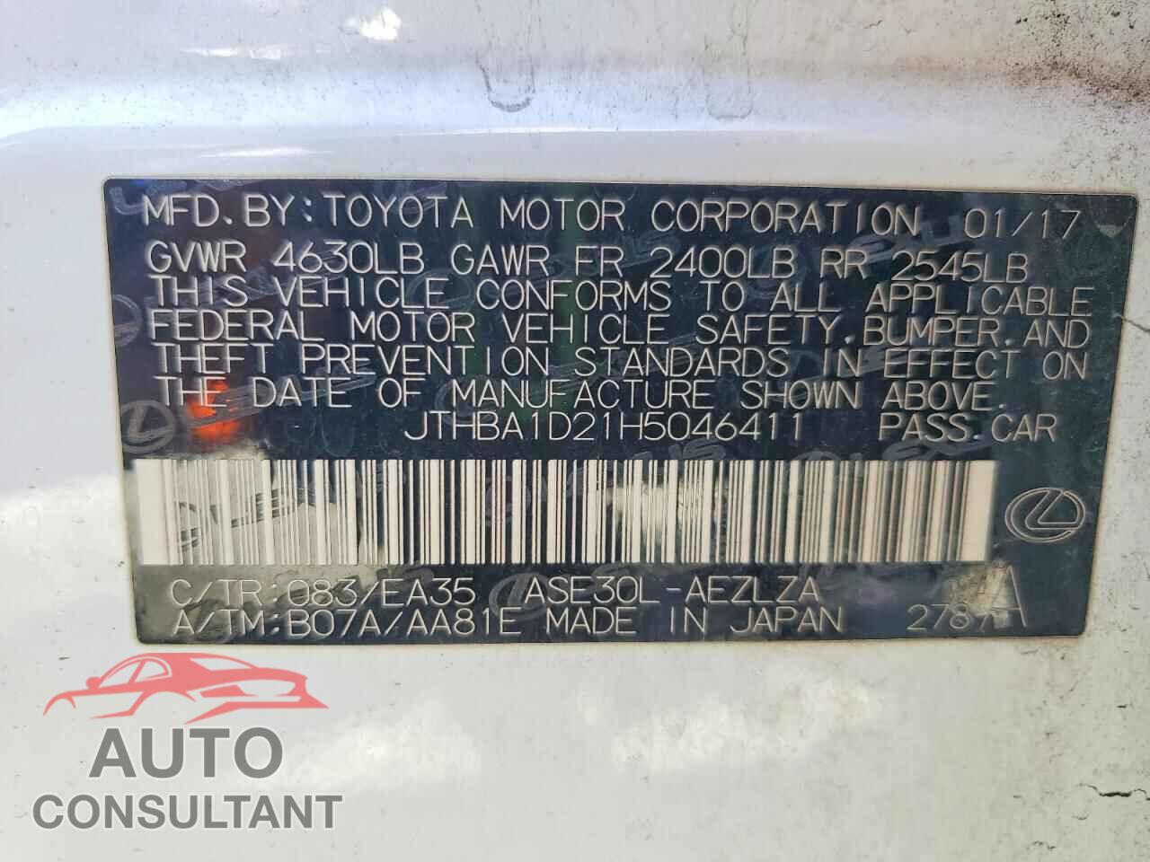 LEXUS IS 2017 - JTHBA1D21H5046411