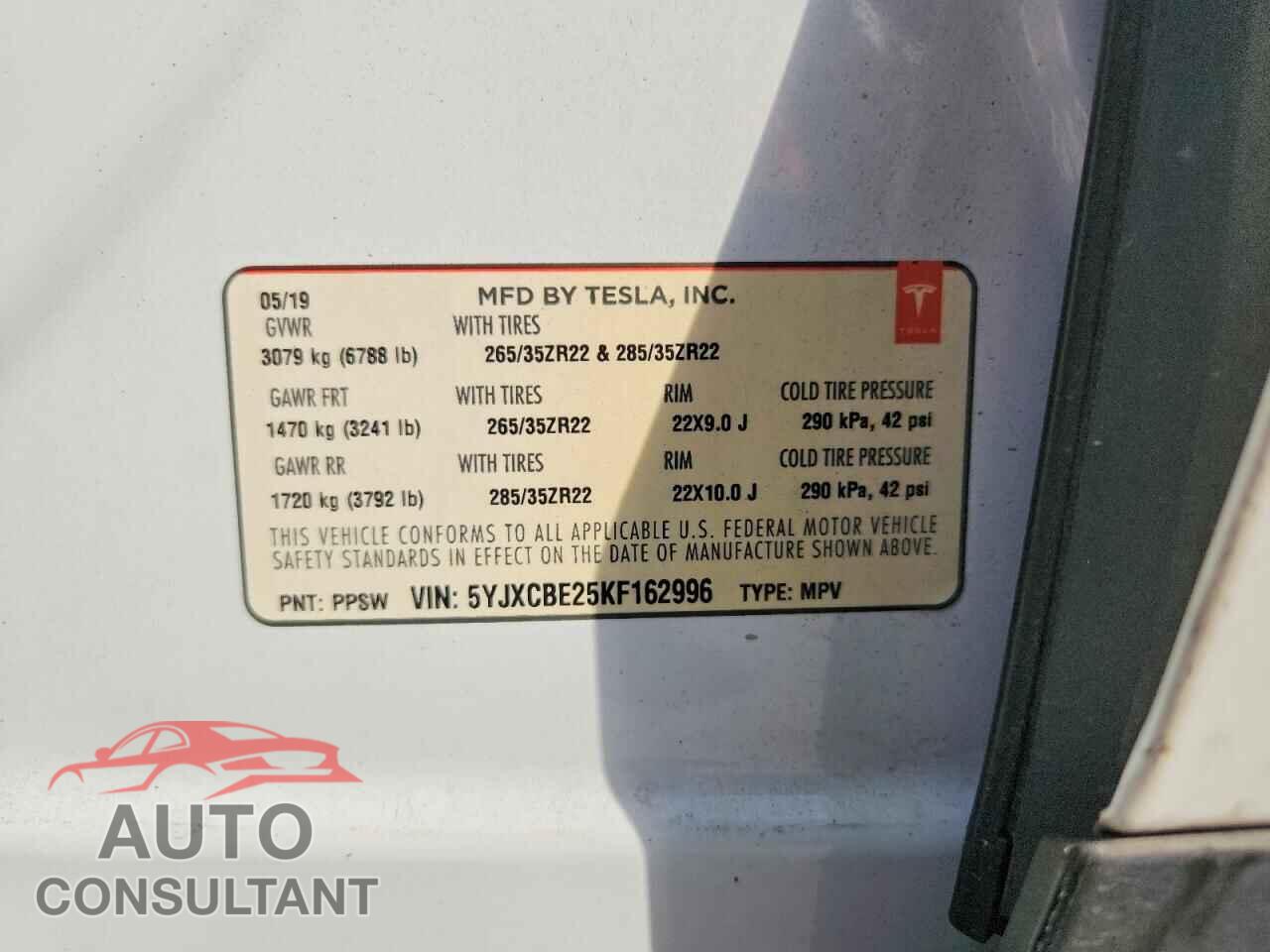 TESLA MODEL X 2019 - 5YJXCBE25KF162996