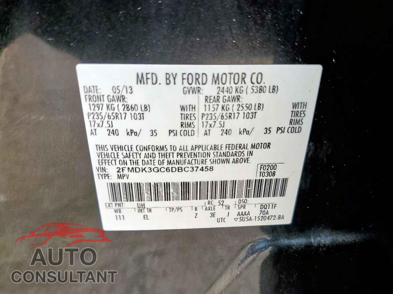 FORD EDGE 2013 - 2FMDK3GC6DBC37458