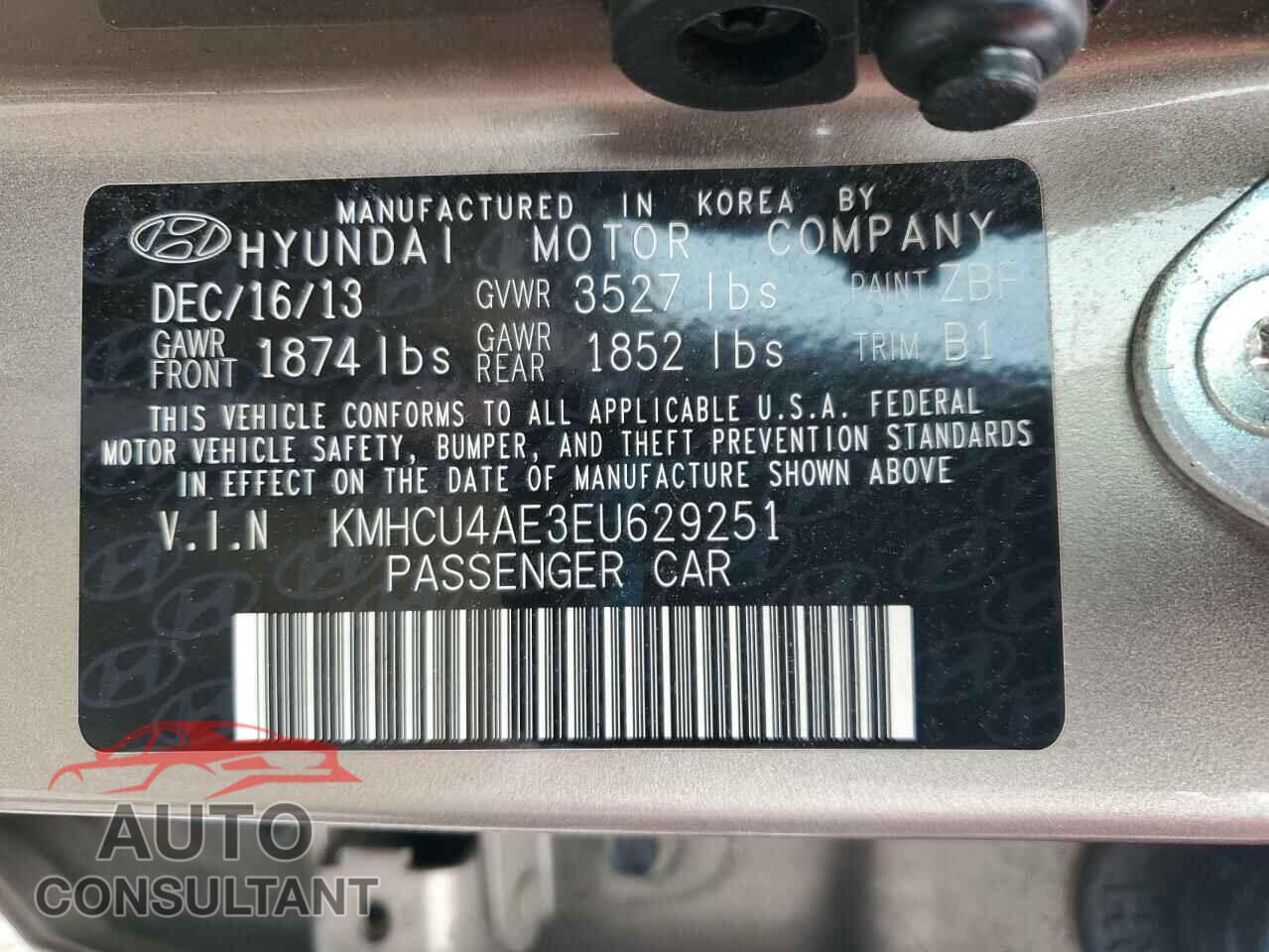 HYUNDAI ACCENT 2014 - KMHCU4AE3EU629251