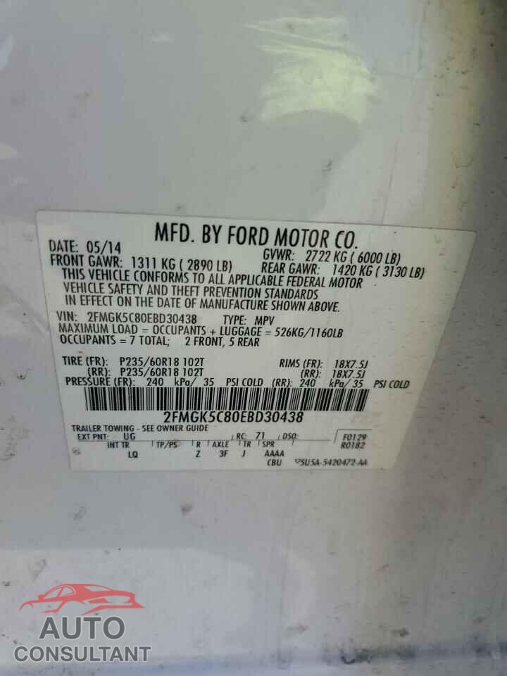 FORD FLEX 2014 - 2FMGK5C80EBD30438