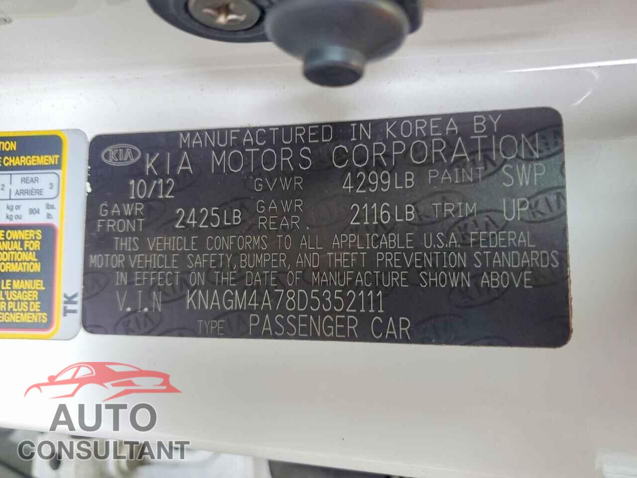 KIA OPTIMA 2013 - KNAGM4A78D5352111