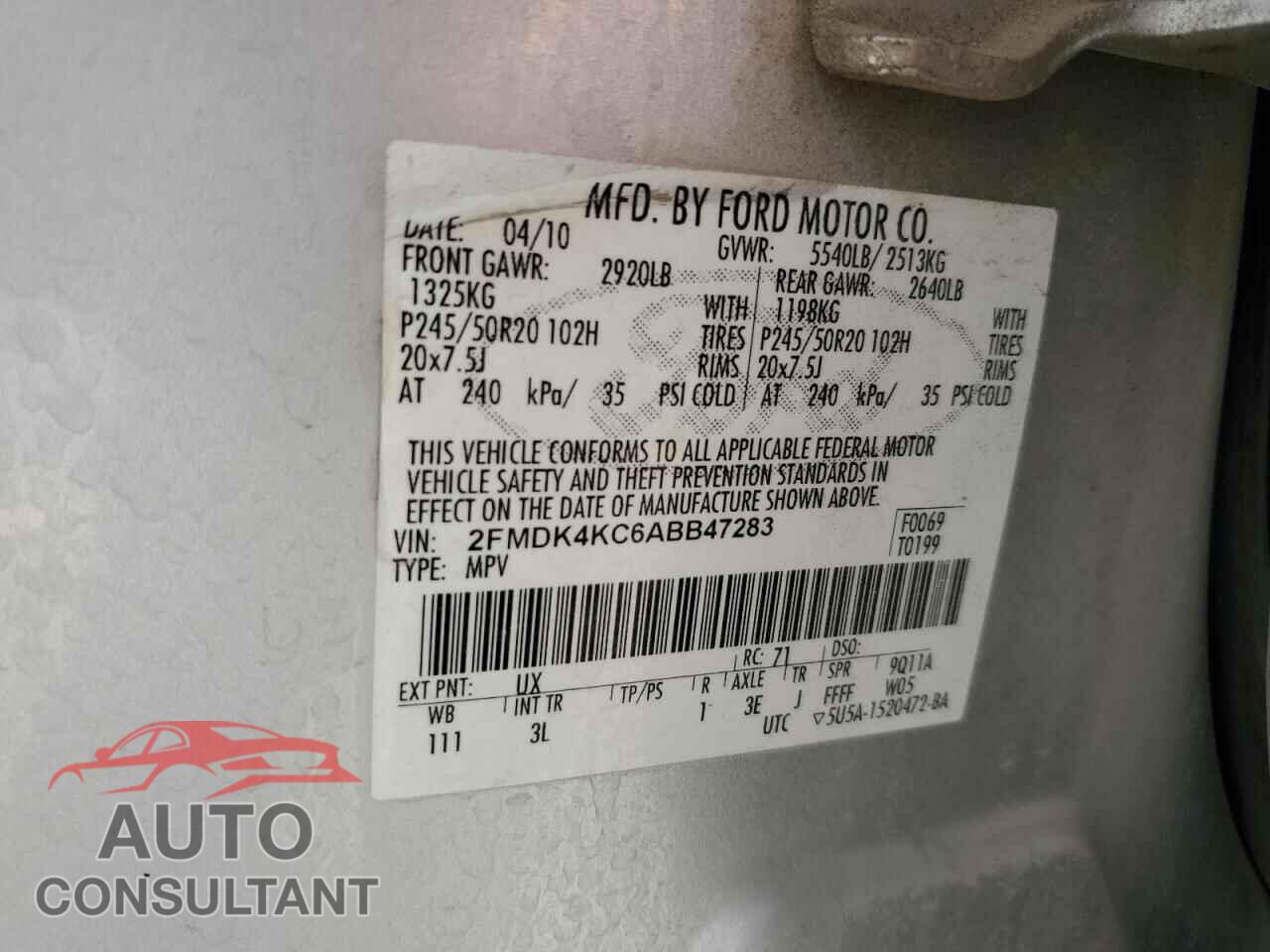 FORD EDGE 2010 - 2FMDK4KC6ABB47283