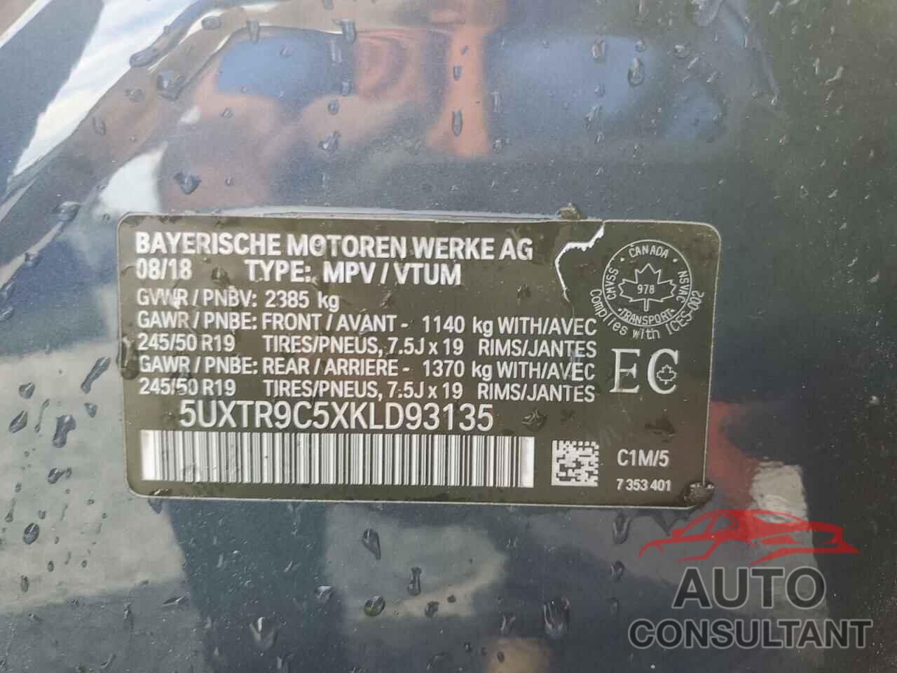 BMW X3 2019 - 5UXTR9C5XKLD93135