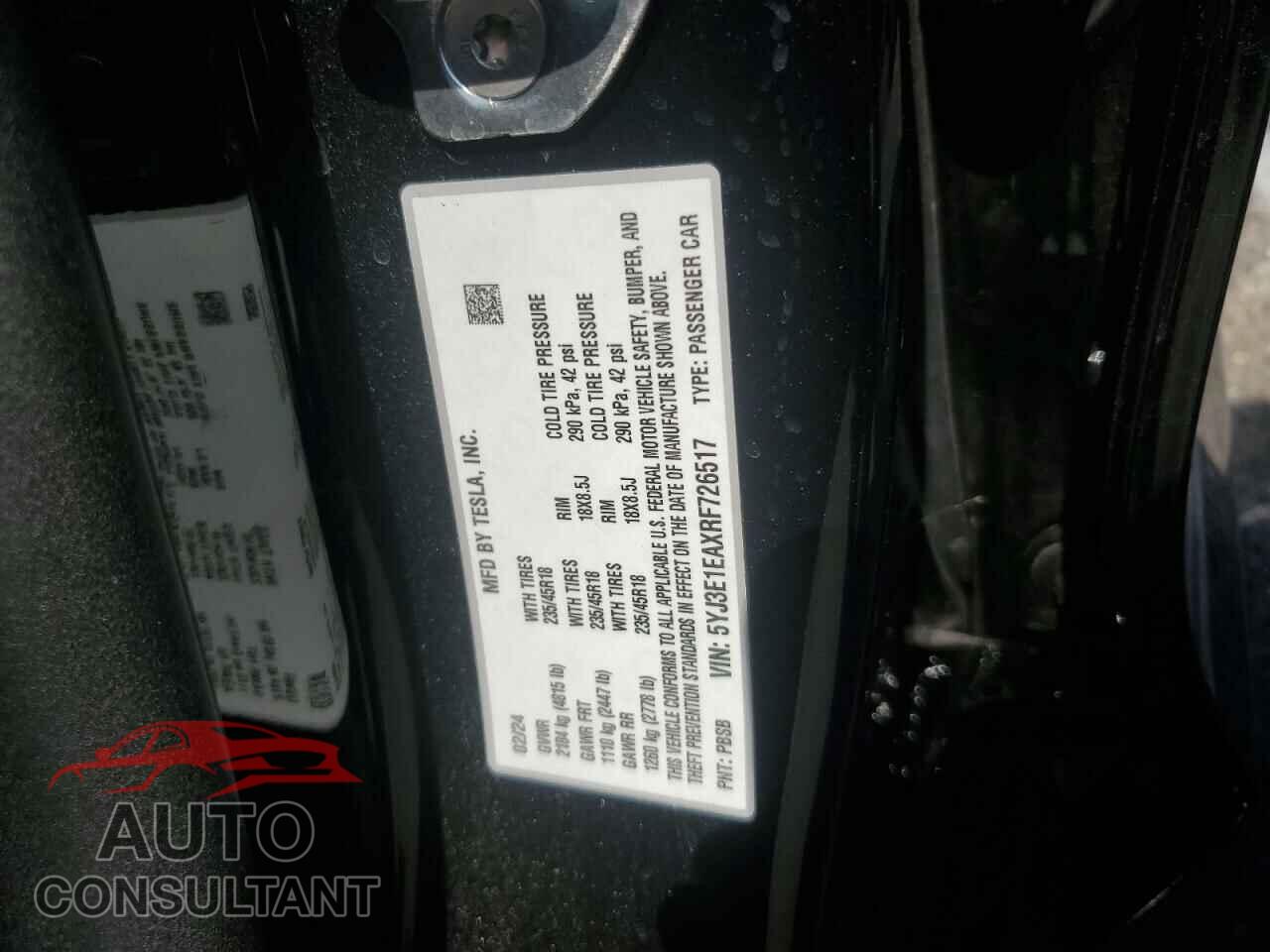 TESLA MODEL 3 2024 - 5YJ3E1EAXRF726517