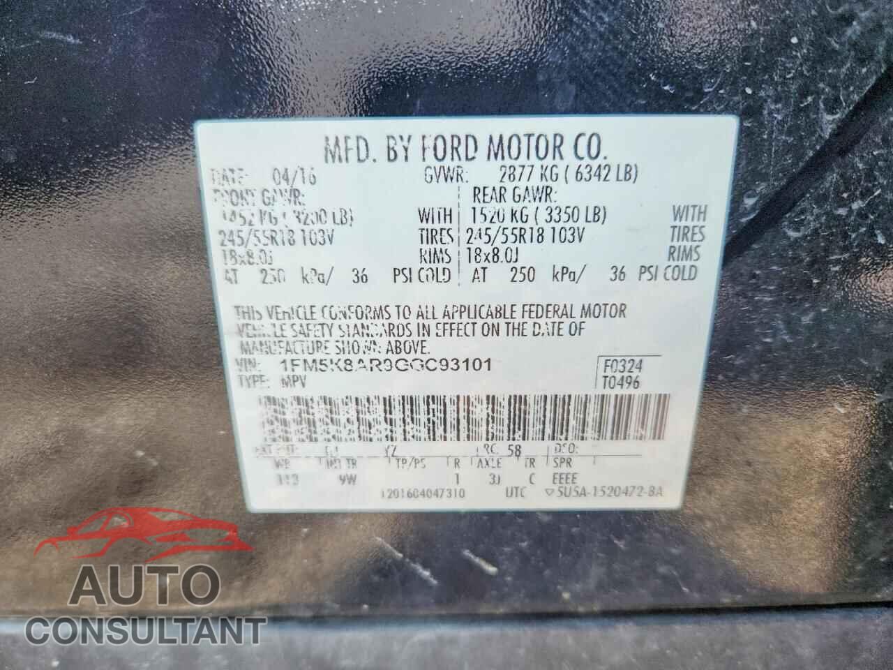 FORD EXPLORER 2016 - 1FM5K8AR9GGC93101
