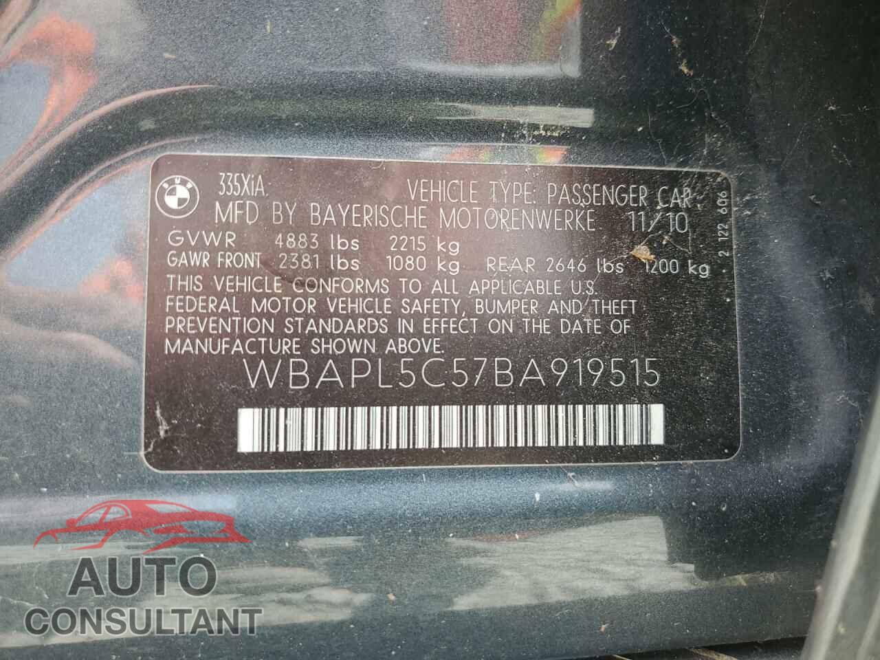 BMW 3 SERIES 2011 - WBAPL5C57BA919515