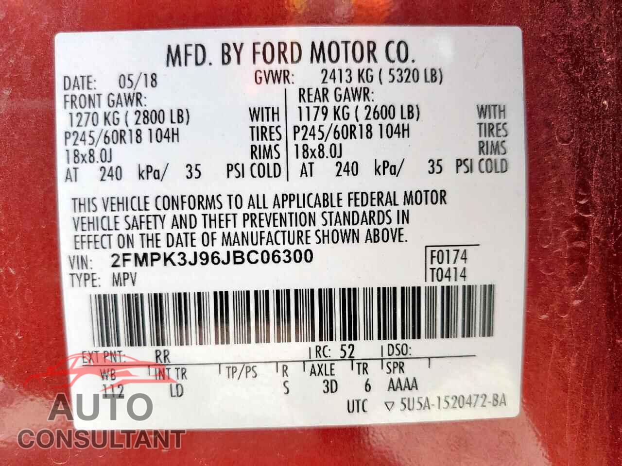 FORD EDGE 2018 - 2FMPK3J96JBC06300