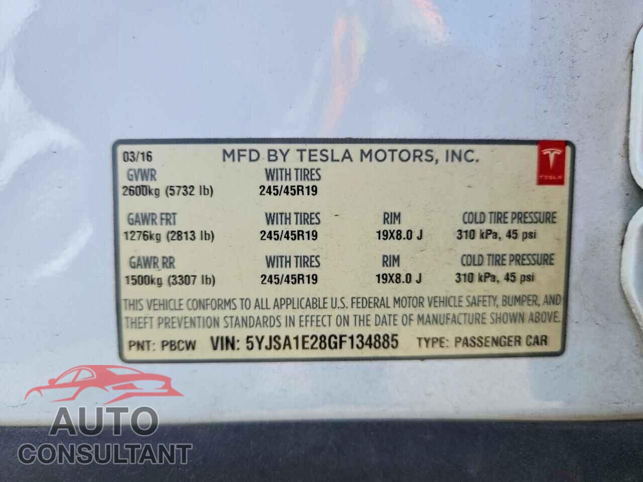 TESLA MODEL S 2016 - 5YJSA1E28GF134885