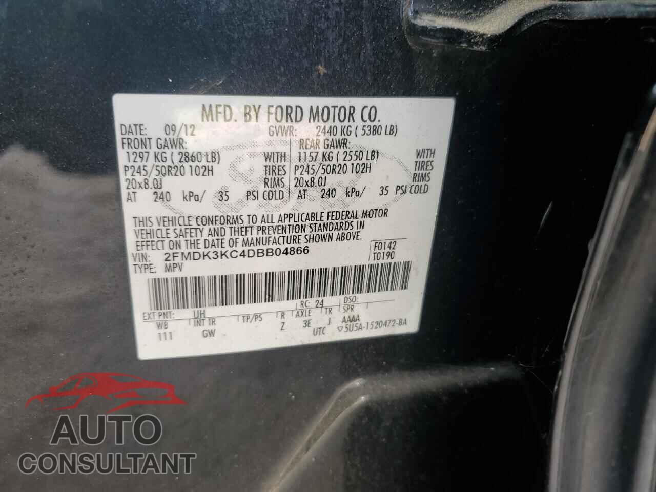 FORD EDGE 2013 - 2FMDK3KC4DBB04866