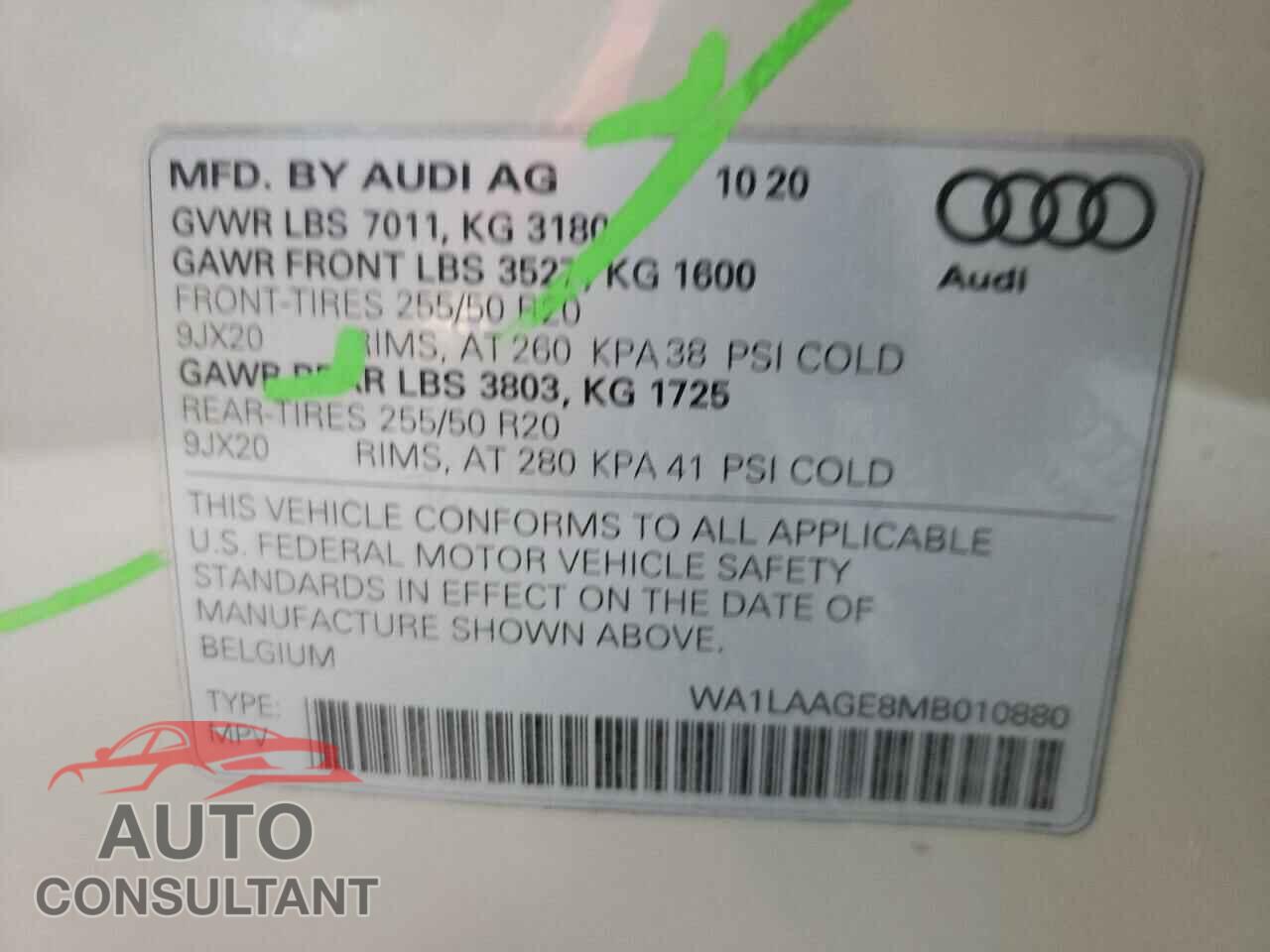 AUDI E-TRON 2021 - WA1LAAGE8MB010880